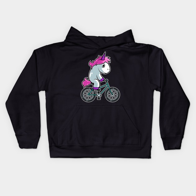 Unicorn Bicycle Cyclist Cycling print Kids Hoodie by theodoros20